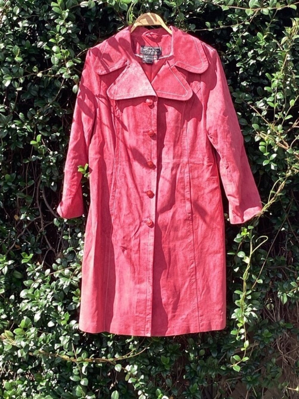 Vintage Terry Lewis Classic Luxuries Suede Leather Cherry Red Trench Coat